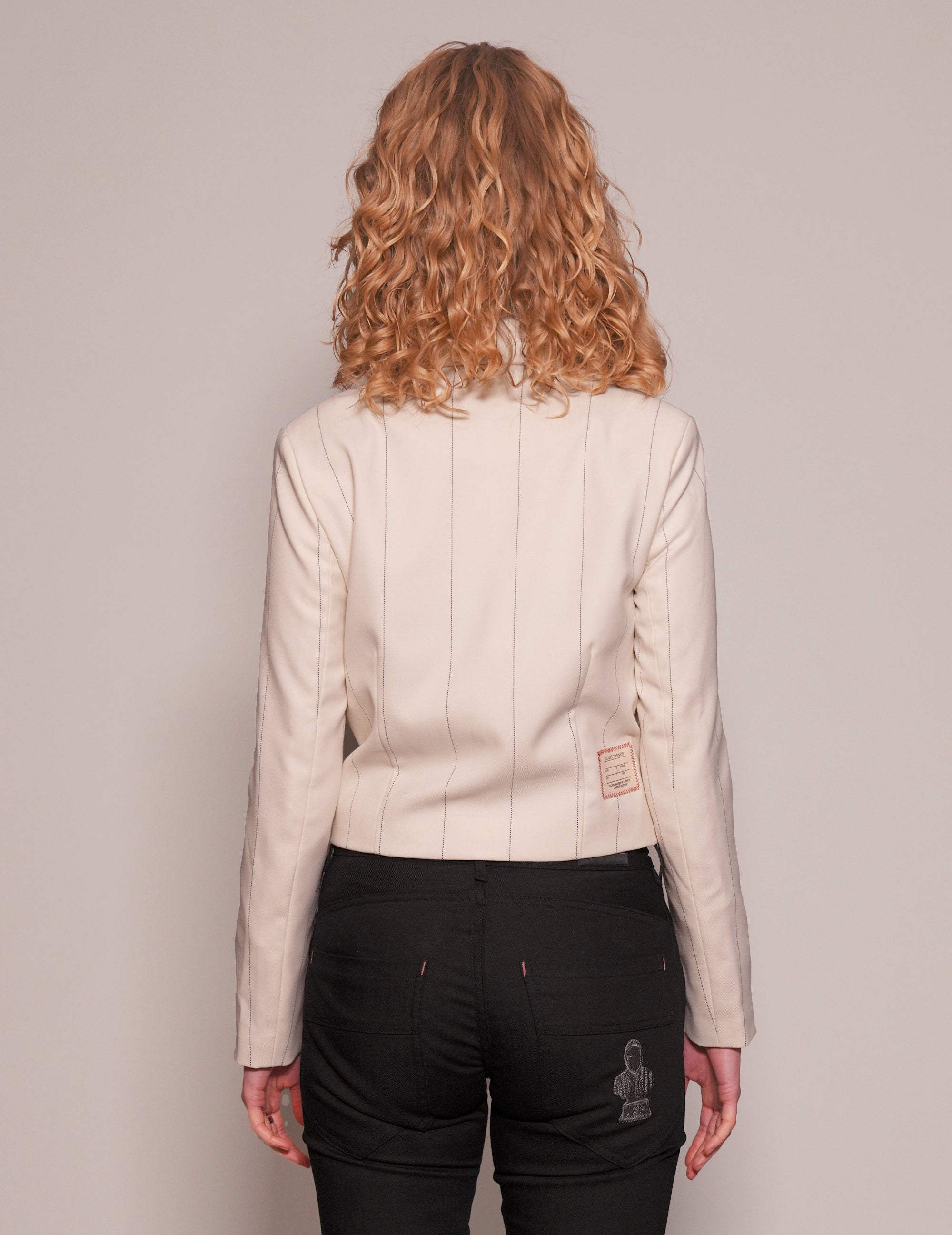 Women's Vintage Cropped Pinstripe Blazer in White| Stuart Trevor