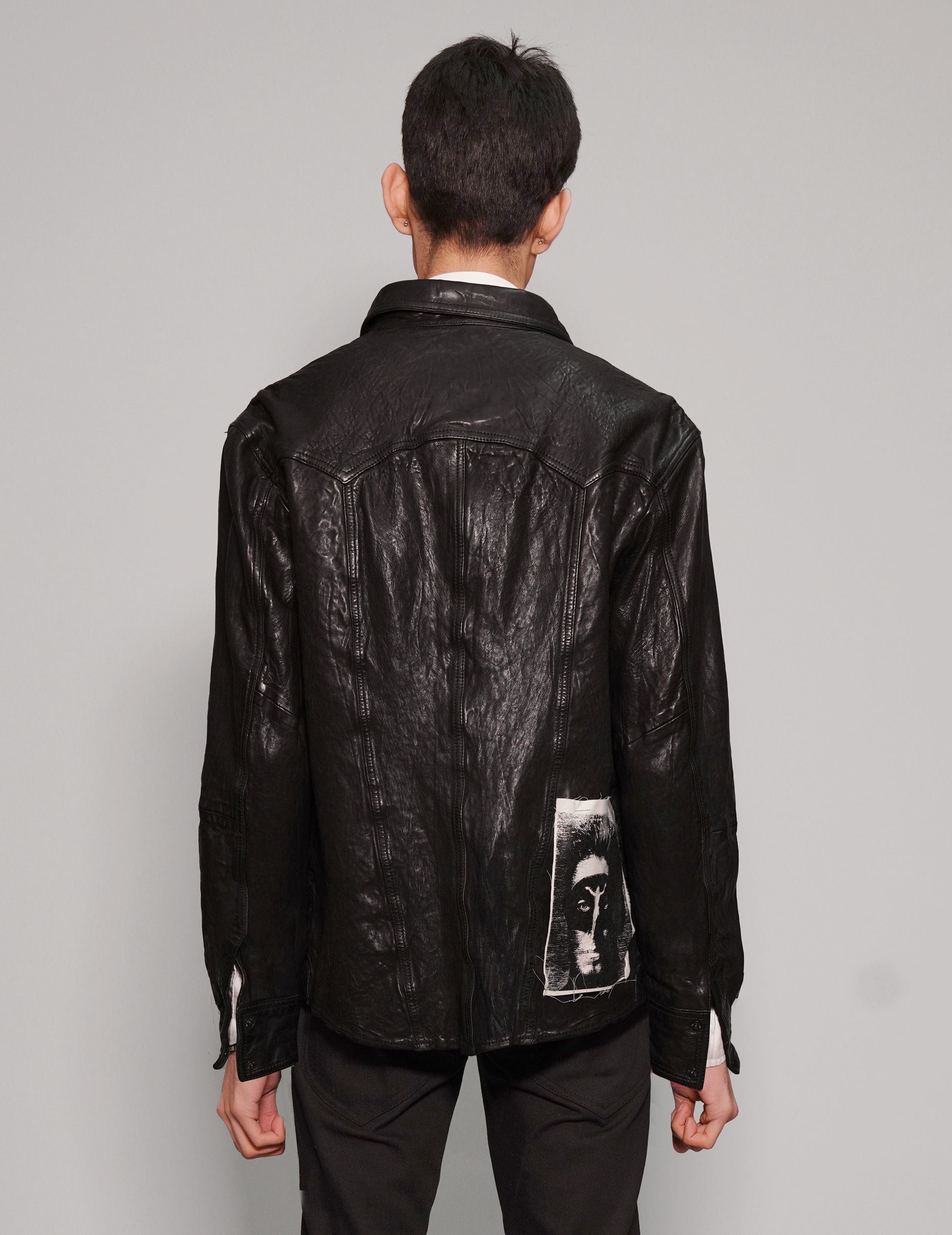 Men's Vintage Black Leather Jacket with David Bowie Patch | Stuart Trevor