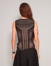 Women's Vintage Two-Tone Vest Top with Geometric Pattern in Black | Stuart Trevor