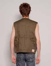 Men's Vintage Tactical Utility Gilet in Khaki Green | Stuart Trevor