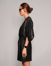 Women's Vintage Black Leather Mini Dress with Puff Sleeve| Stuart Trevor