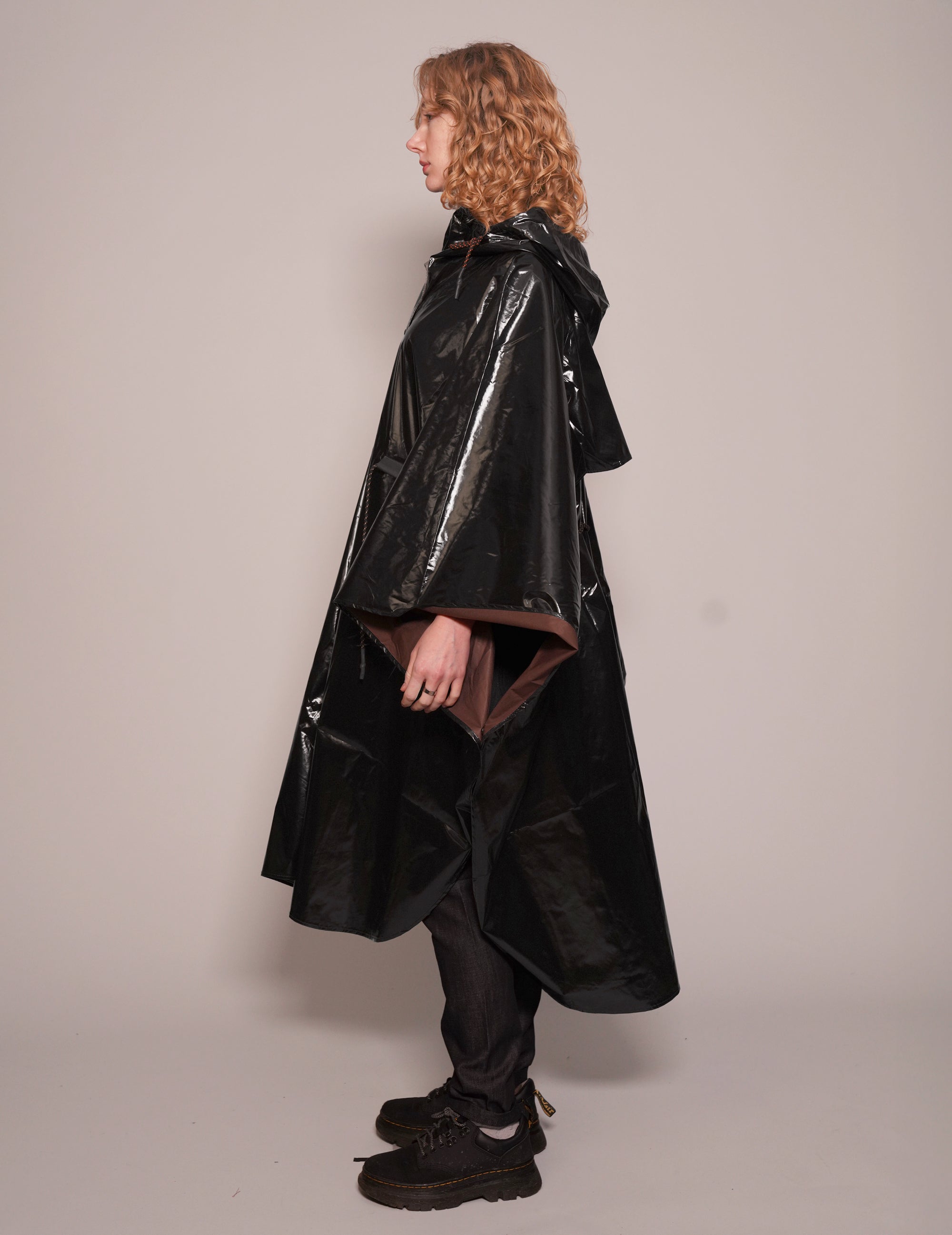 Women's Black Vinyl Poncho | Stuart Trevor
