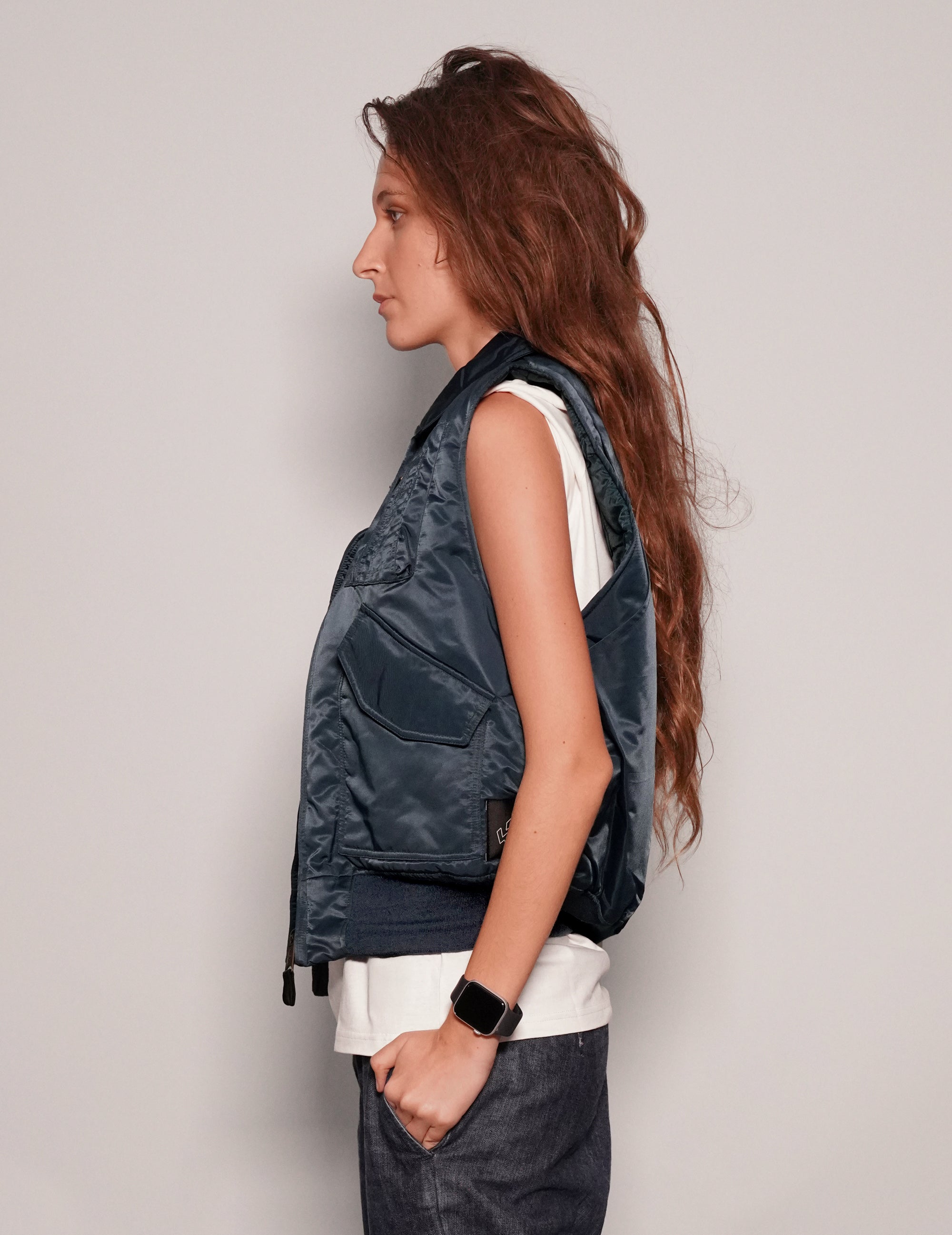 Women's Lightweight Bomber Gilet Jacket in Navy Blue | Stuart Trevor