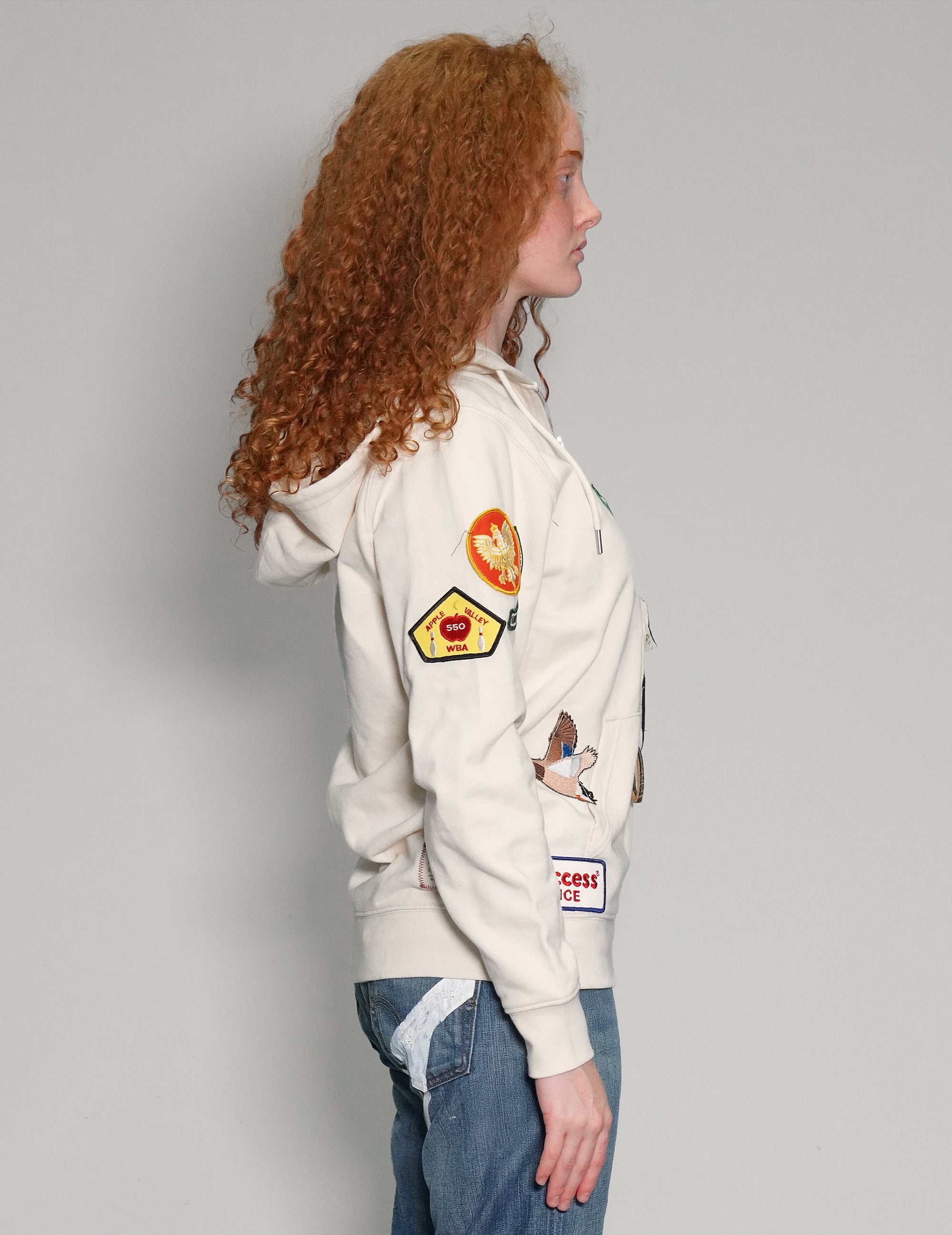 LIMITED EDITION Patched Zip Hoodie in Ecru