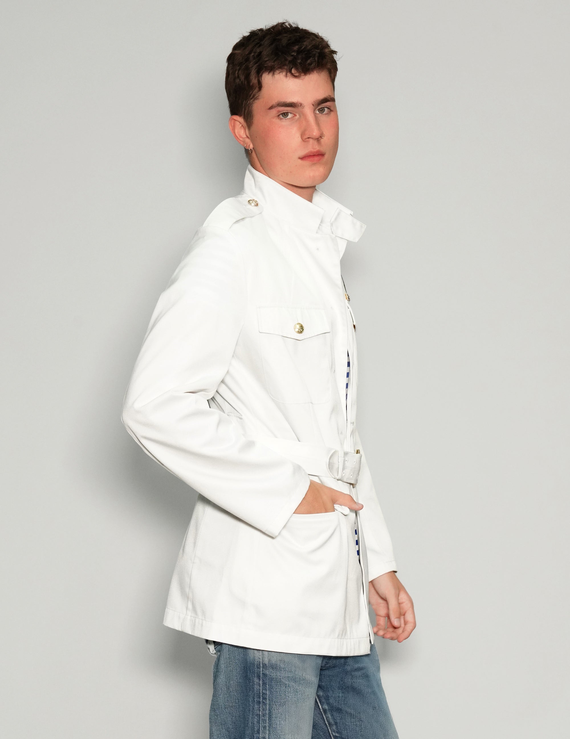 Men's Vintage Military Army Jacket in White | Stuart Trevor
