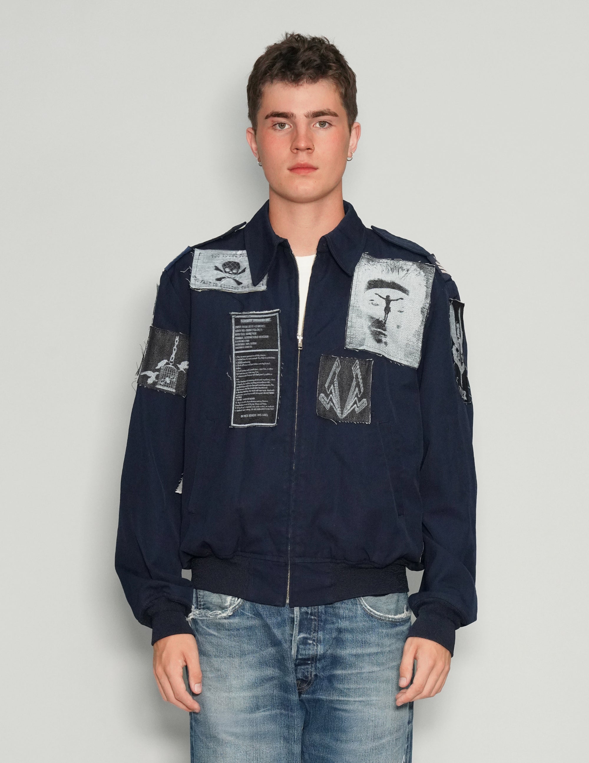 Men's Vintage RAF Jacket with Patches in Navy Blue | Stuart Trevor
