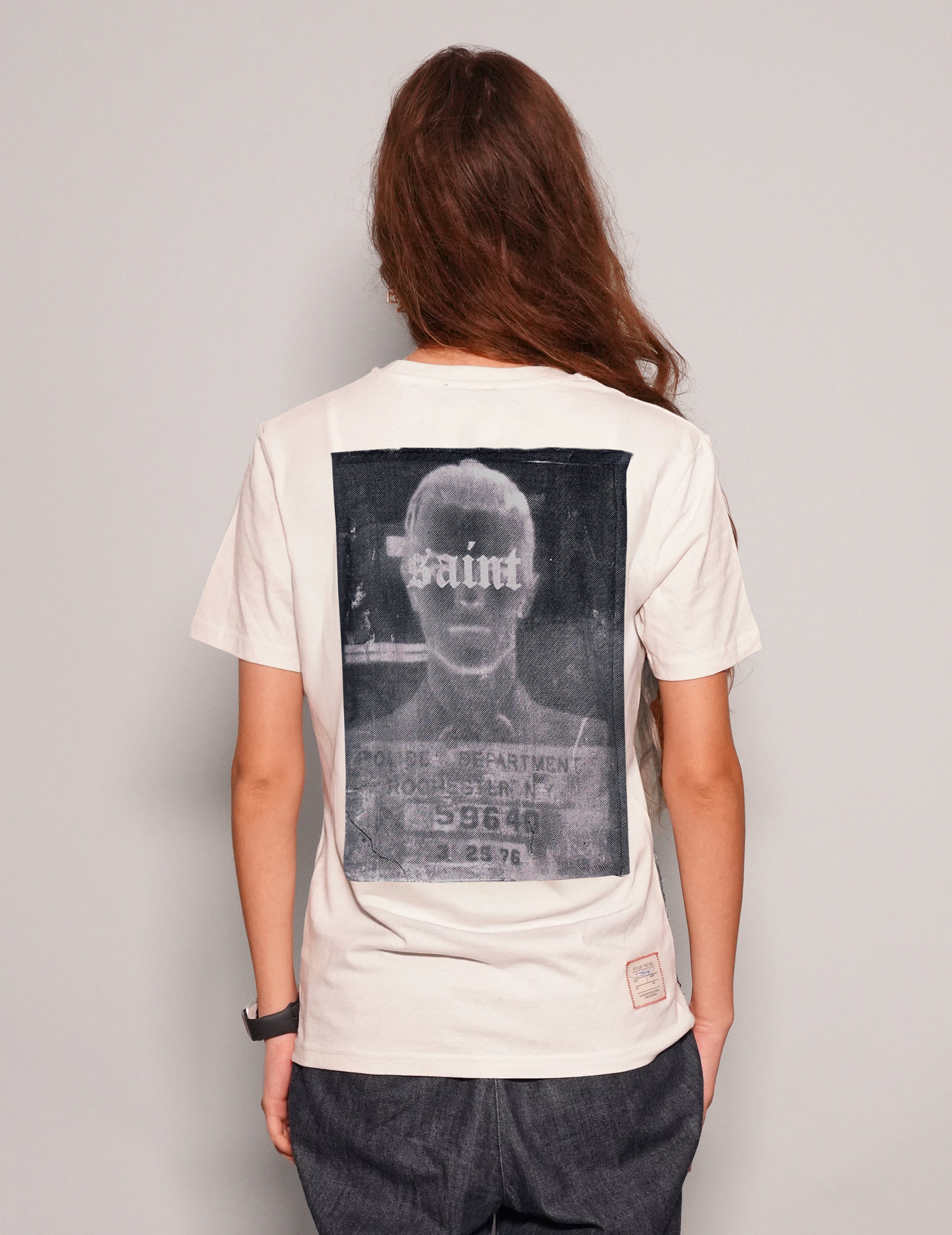 Women's White Graphic T-Shirt with David Bowie Patches | Stuart Trevor