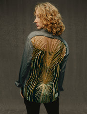 Party Back Shirt - Gold Star Sequin - Grey Marl Cotton