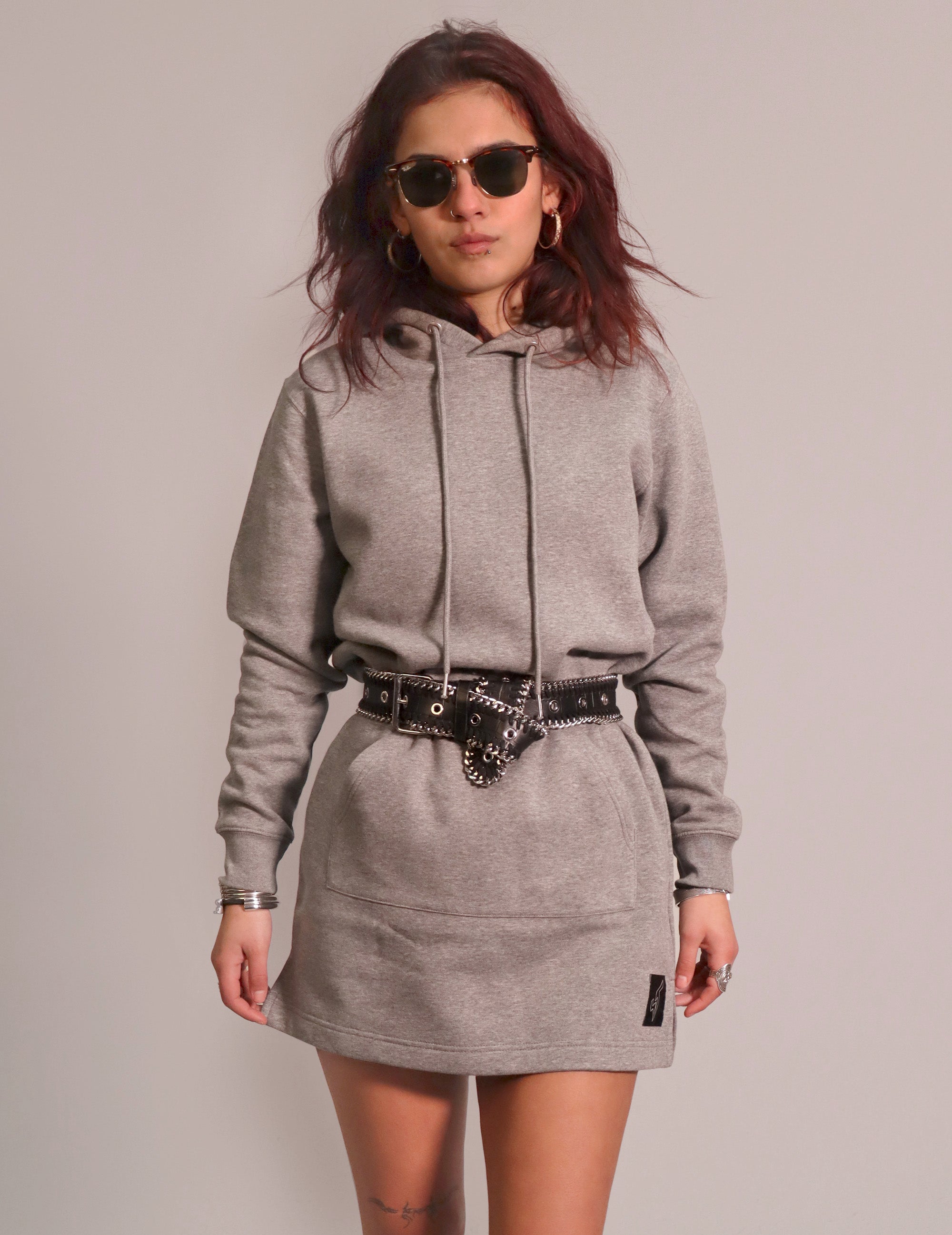 Women's Grey Hoodie Dress with Black Sequin Back | Stuart Trevor