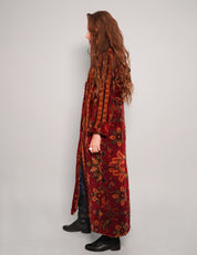 Women's Vintage Wool Coat with Persian Pattern in Red | Stuart Trevor