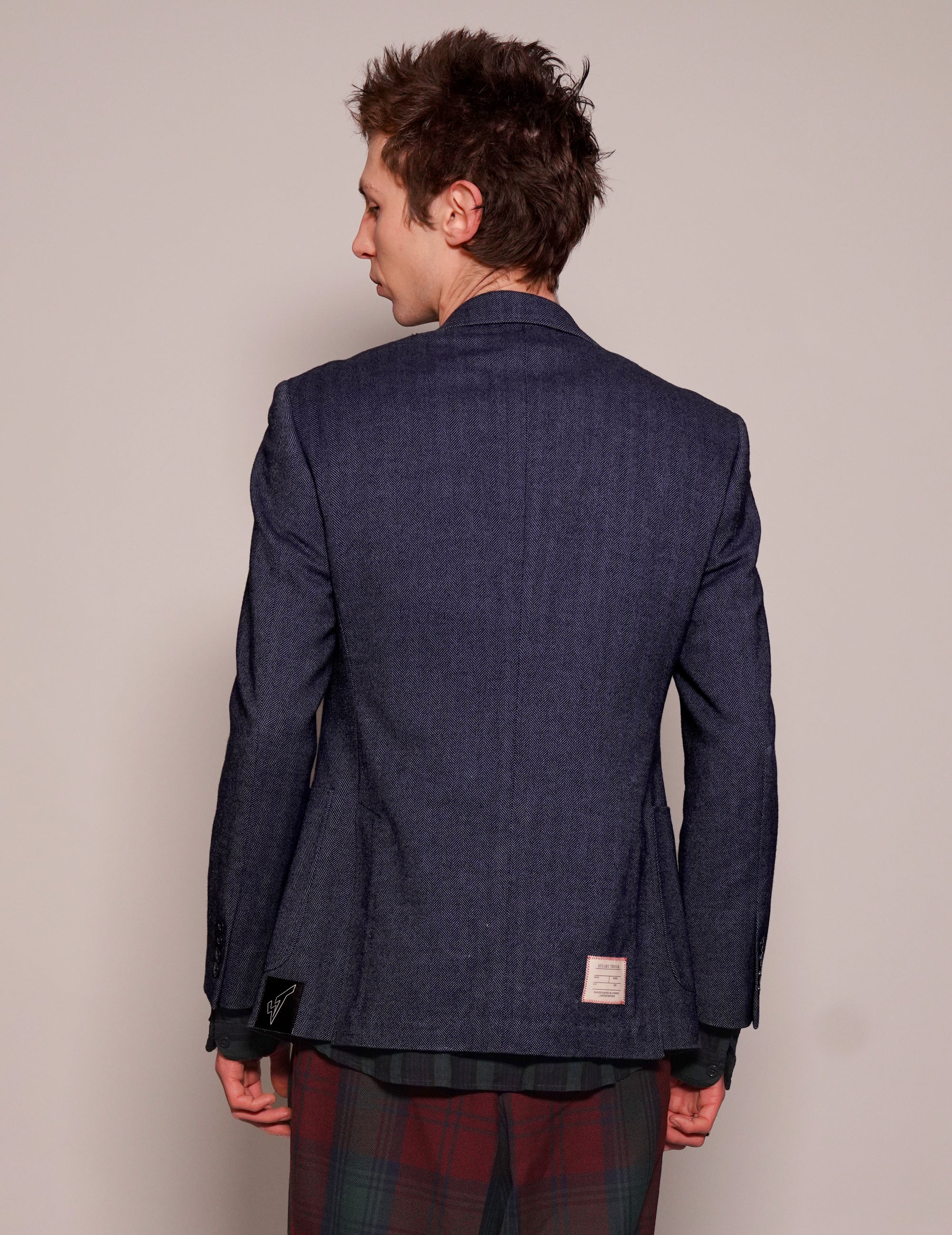 ST Navy Herringbone Wool Blazer | Stuart Trevor