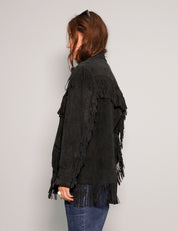 Women's Vintage Fringe Leather Jacket in Black | Stuart Trevor