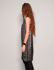 Women's Vintage Patterned Sleeveless Shift Dress in Silver | Stuart Trevor