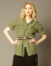 Party Back Shirt - Gold Lines Sequin - Khaki