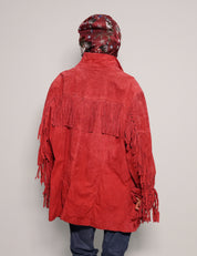 Women's Vintage Fringe Leather Cowgirl Jacket in Red | Stuart Trevor
