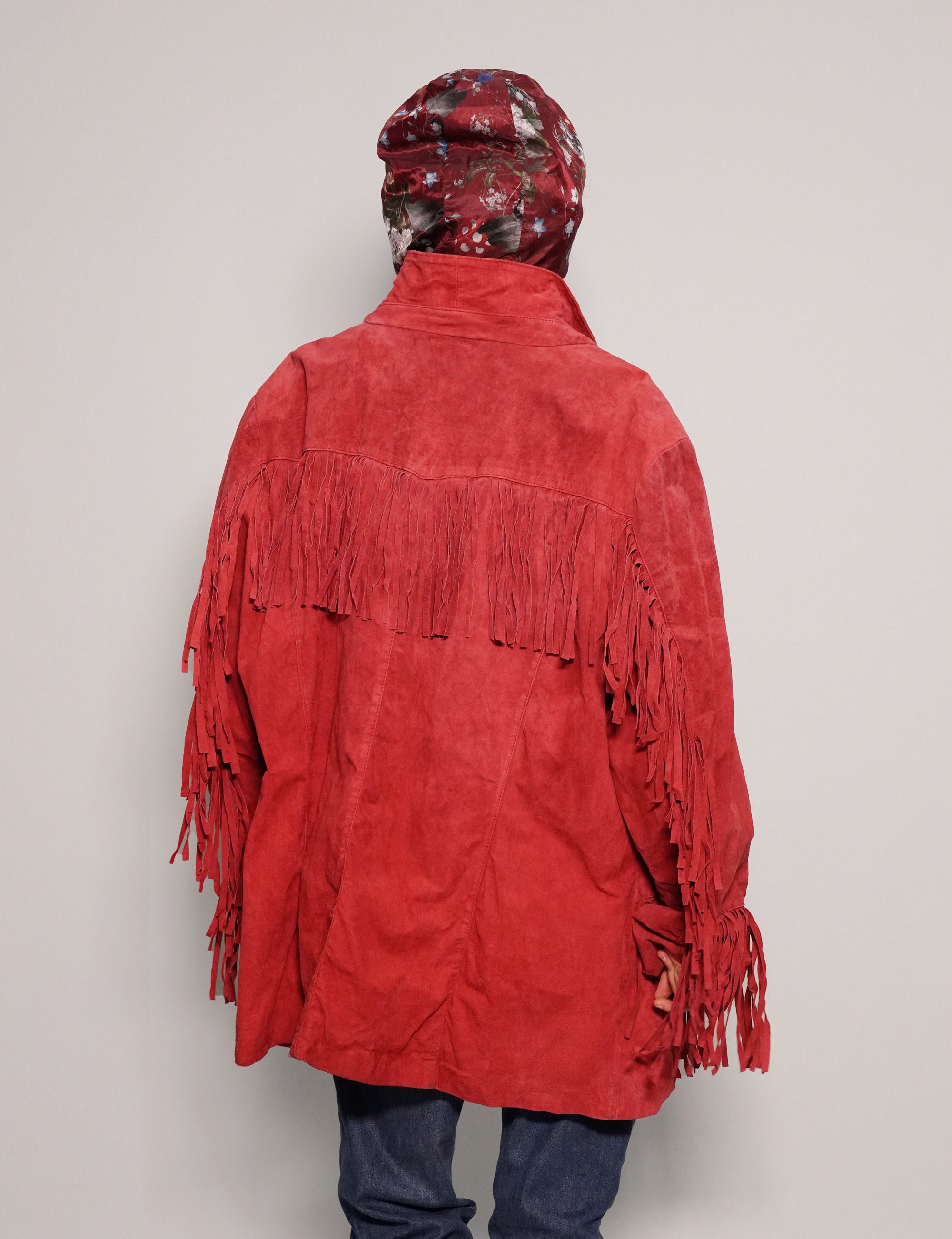 Women's Vintage Fringe Leather Cowgirl Jacket in Red | Stuart Trevor