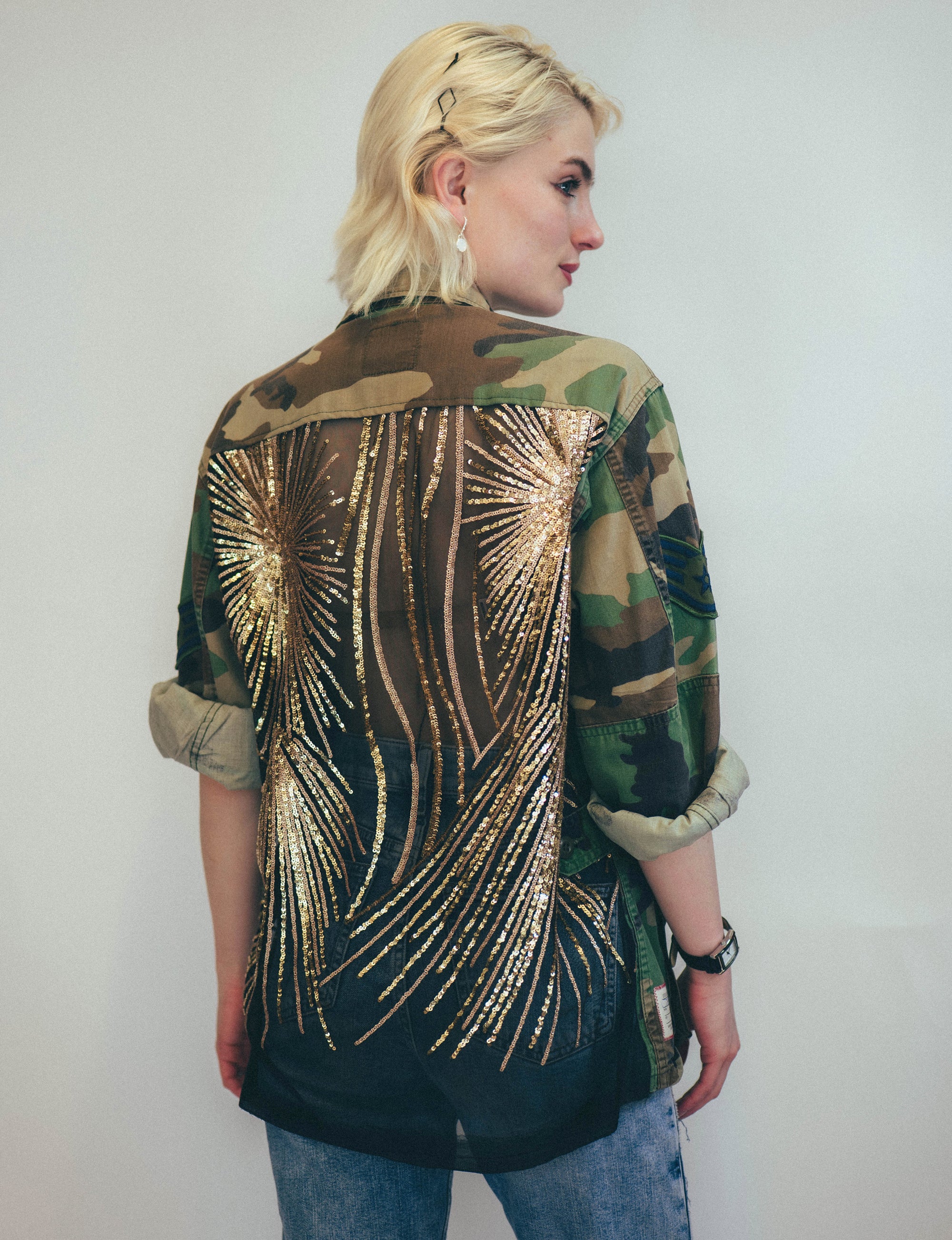 Party Back Shirt - Gold Star Sequin - Camo