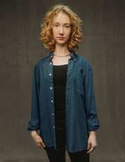 Party Back Shirt - Gold Star Sequin - Blue Cotton