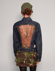 Women's Vintage Blue Denim Jacket with Gold Sequin Sheer Back | Stuart Trevor
