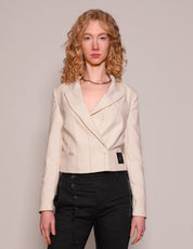 Women's Vintage Cropped Pinstripe Blazer in White| Stuart Trevor