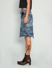 'Peace' Laser Print Denim Jean Skirt in Blue