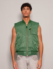Men's Bomber Gilet Jacket in Green with Patch | Stuart Trevor