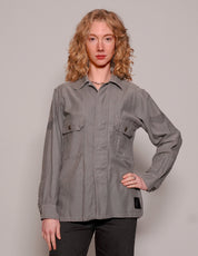 Women's Vintage Grey Denim Shirt with Sequin Embroidered Back | Stuart Trevor