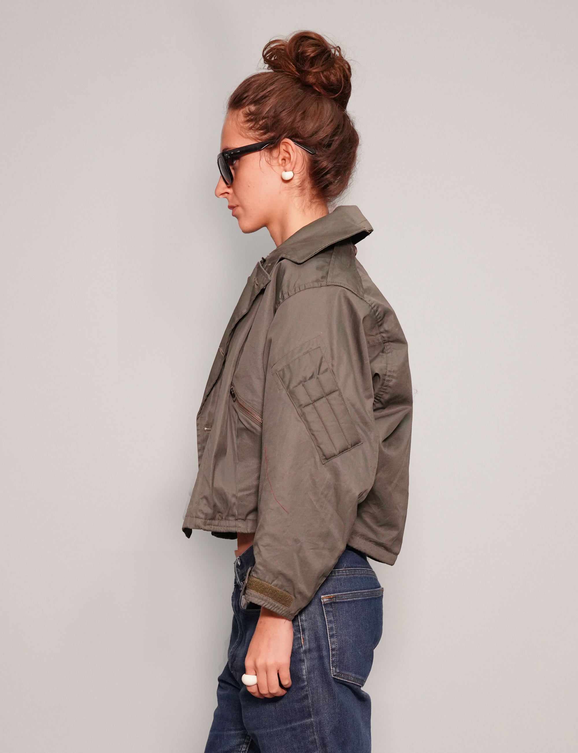 Women's Vintage Military RAF Cropped Jacket in Khaki Green | Stuart Trevor