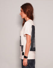 Women's White Graphic T-Shirt with David Bowie Patches | Stuart Trevor