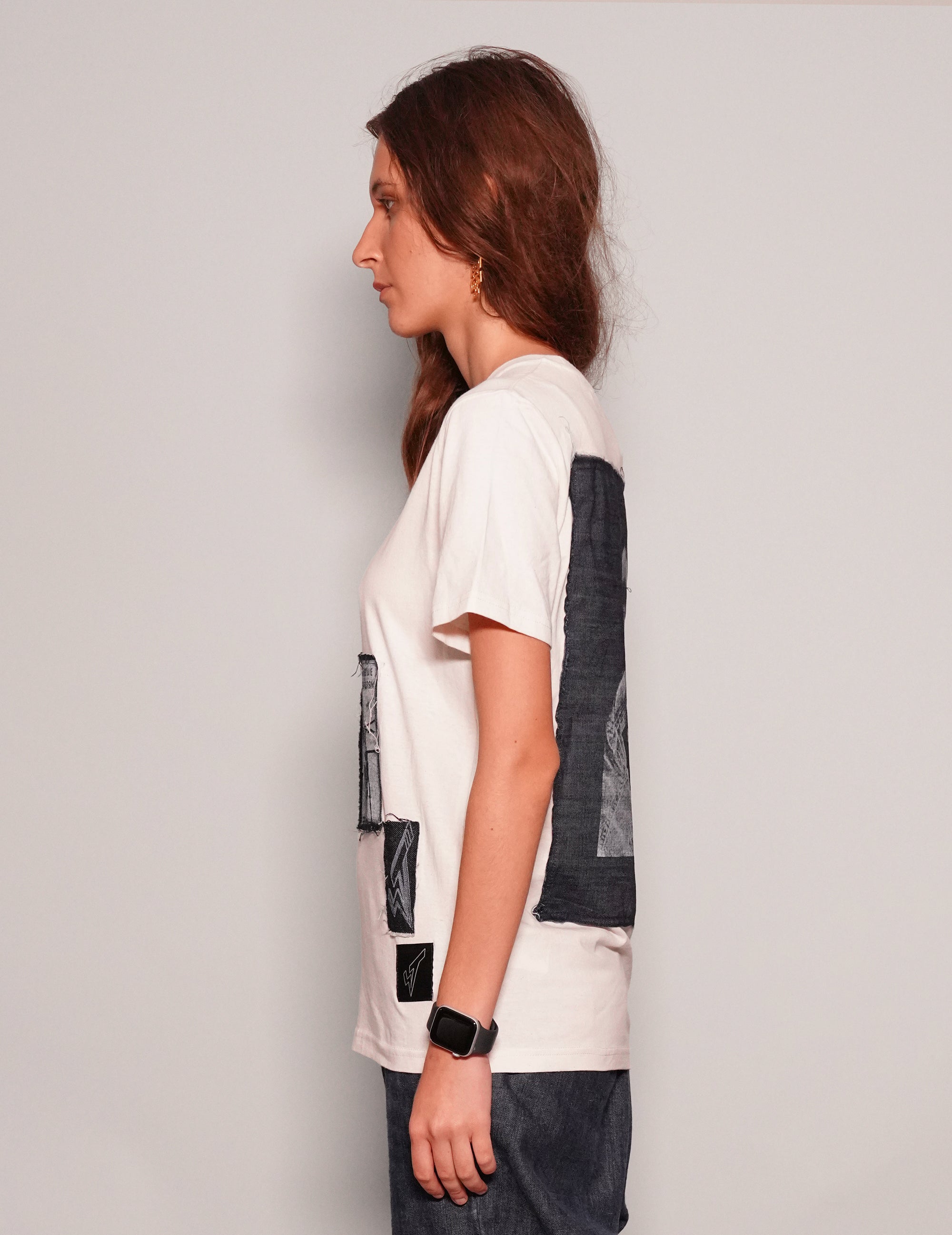 Women's White Graphic T-Shirt with David Bowie Patches | Stuart Trevor