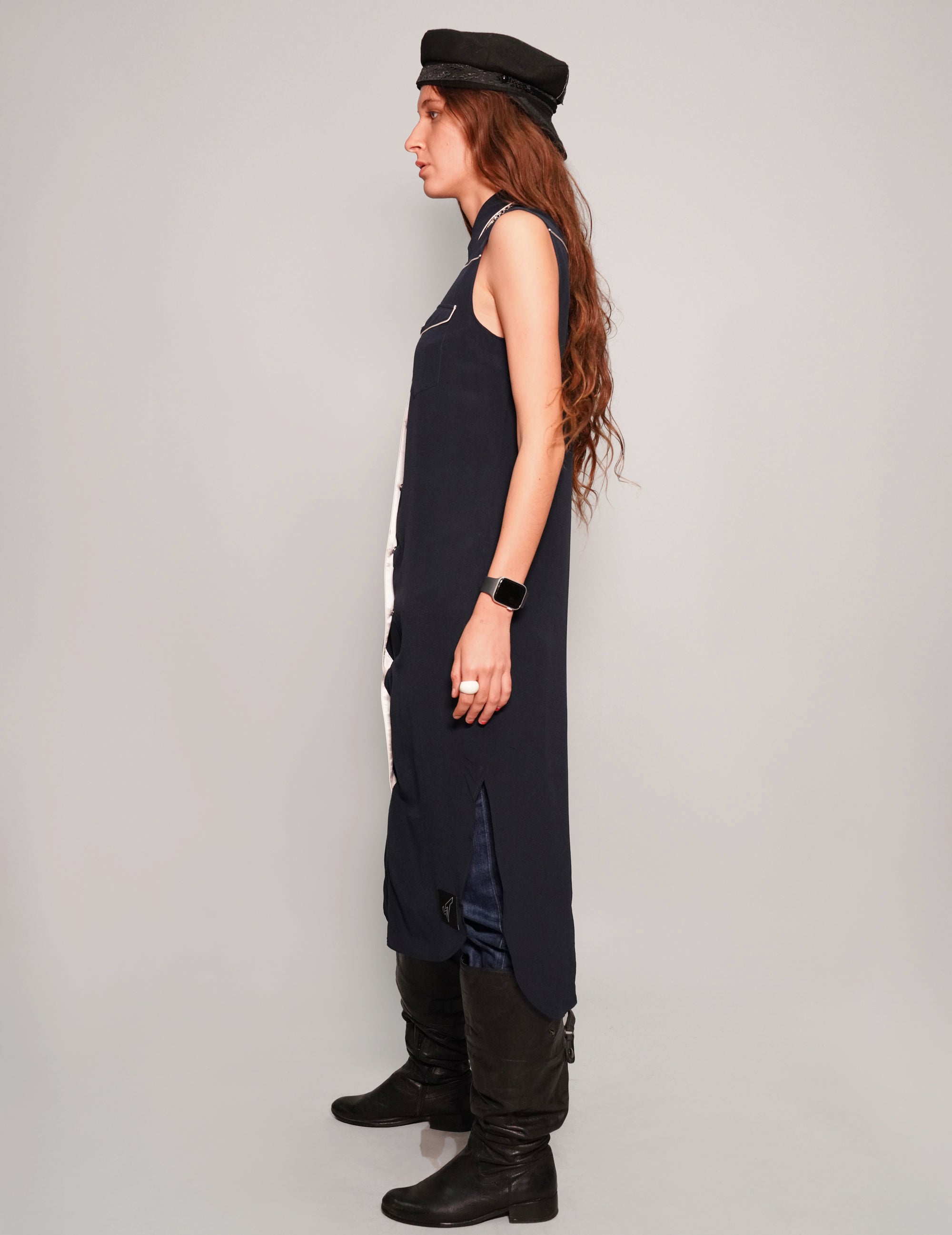 Women's Vintage Sleeveless Shirt Maxi Dress in Black | Stuart Trevor