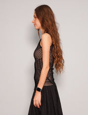 Women's Vintage Two-Tone Vest Top with Geometric Pattern in Black | Stuart Trevor