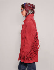 Women's Vintage Fringe Leather Cowgirl Jacket in Red | Stuart Trevor