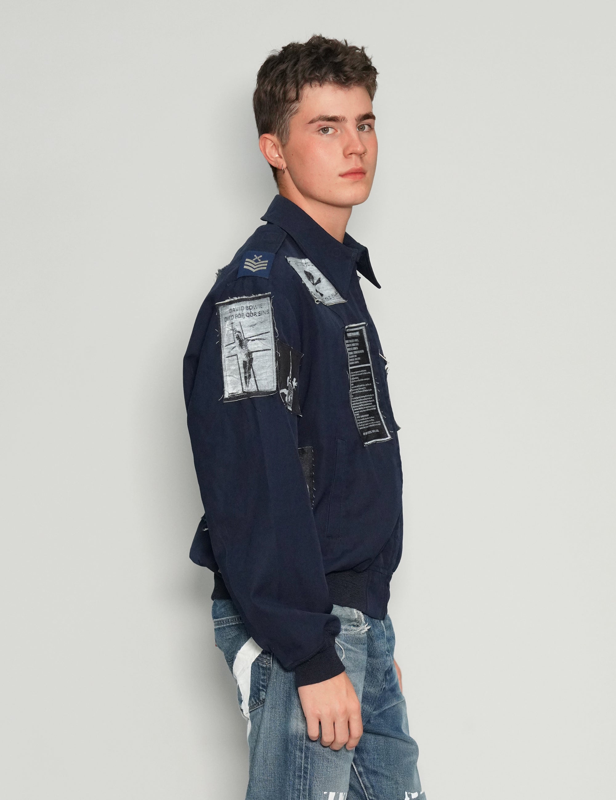 Men's Vintage RAF Jacket with Patches in Navy Blue | Stuart Trevor