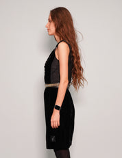Women's Vintage Velvet Mini Dress with Studded Neckline in Black | Stuart Trevor