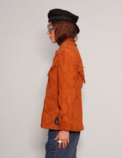 Women's Vintage Fringe Leather Cowgirl Jacket in Orange | Stuart Trevor