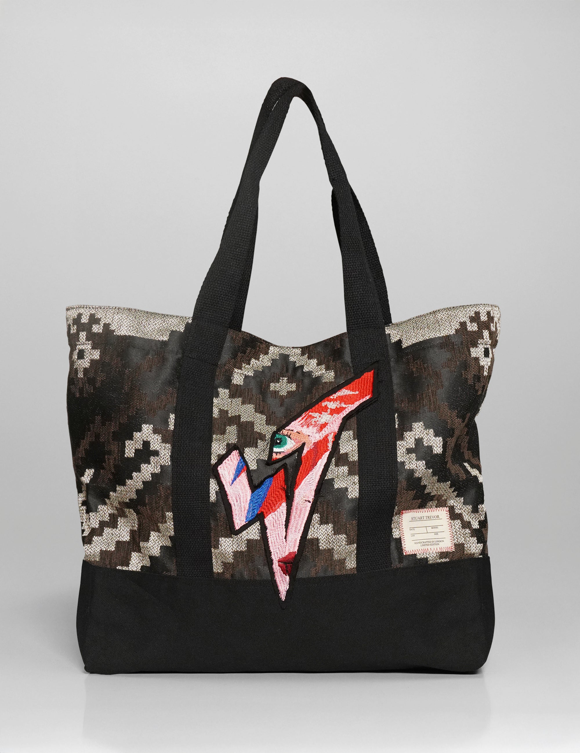 ST Tote Bag – Geometrischer Baumwoll-Jacquard in Braun