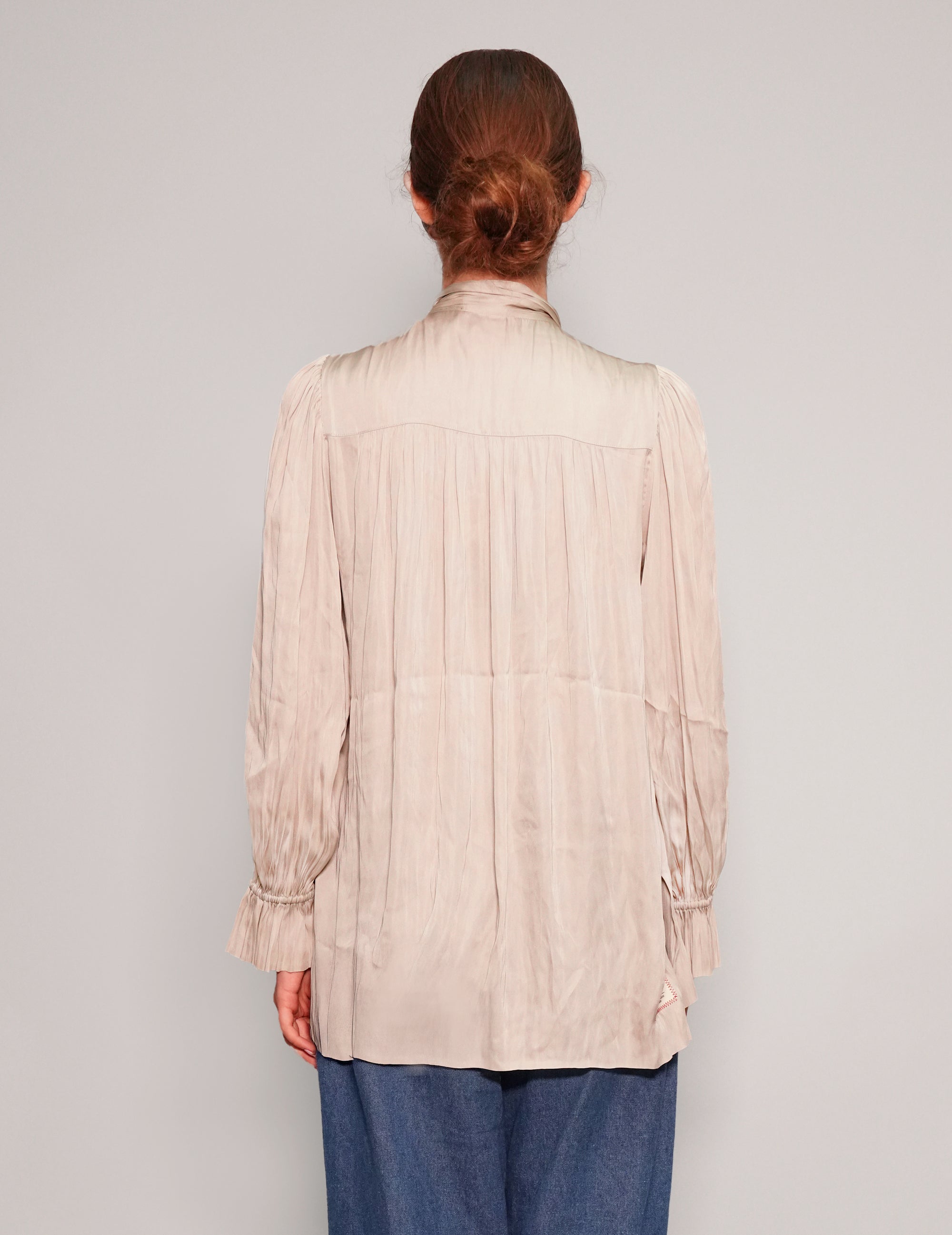 Women's Vintage Tie Neck Blouse in Beige | Stuart Trevor