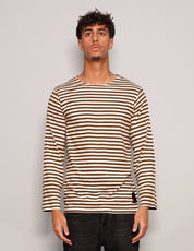 Men's Vintage Khaki Striped Long Sleeve T-Shirt | Stuart Trevor