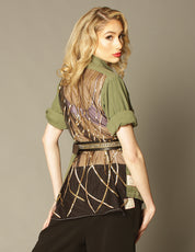 Party Back Shirt - Gold Lines Sequin - Khaki