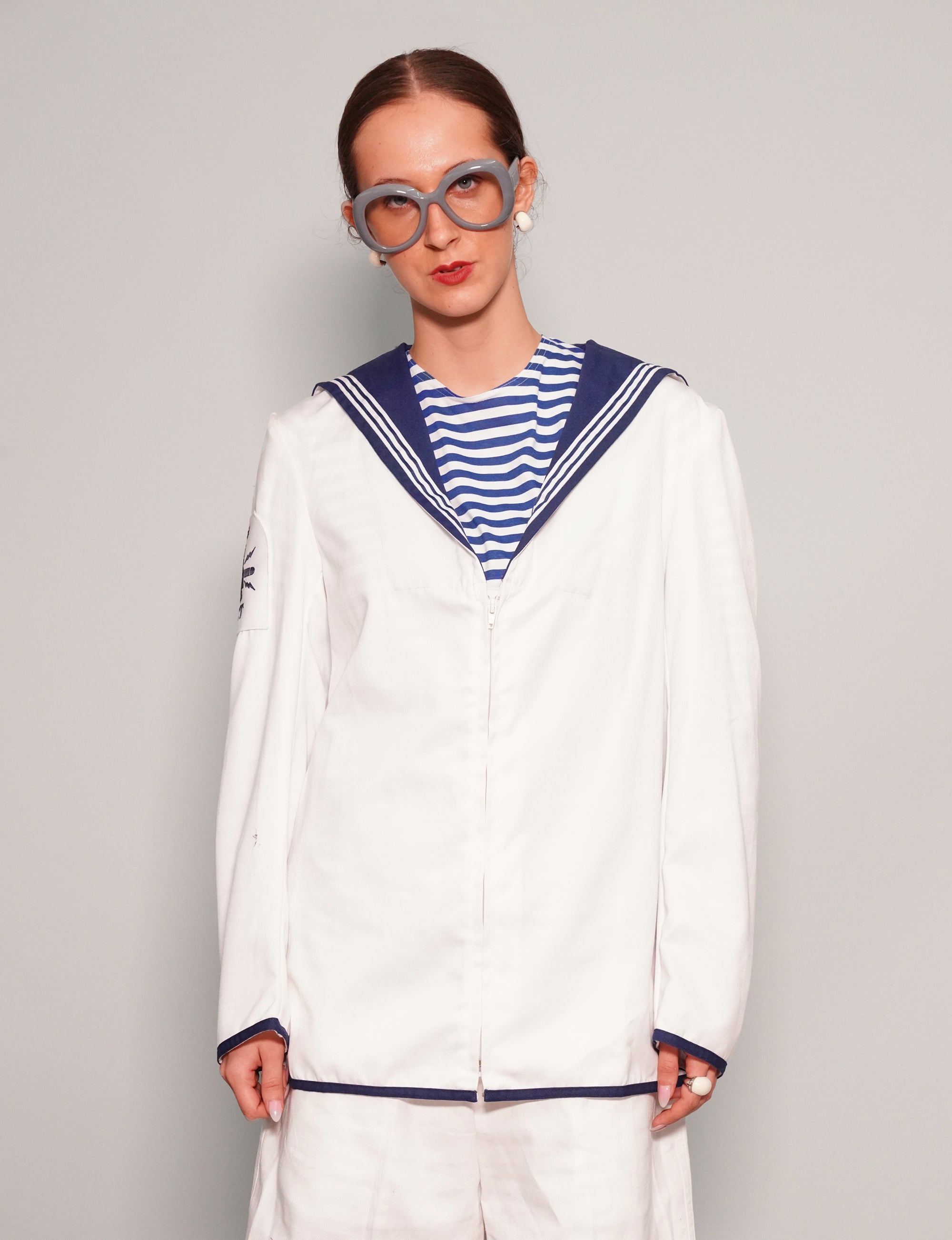 Women's Vintage Royal Navy Sailor Shirt in White | Stuart Trevor