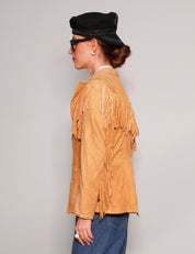 Women's Vintage Fringe Leather Cowgirl Jacket in Yellow | Stuart Trevor