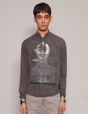 Men's Dark Grey Grandad Shirt with David Bowie Print | Stuart Trevor
