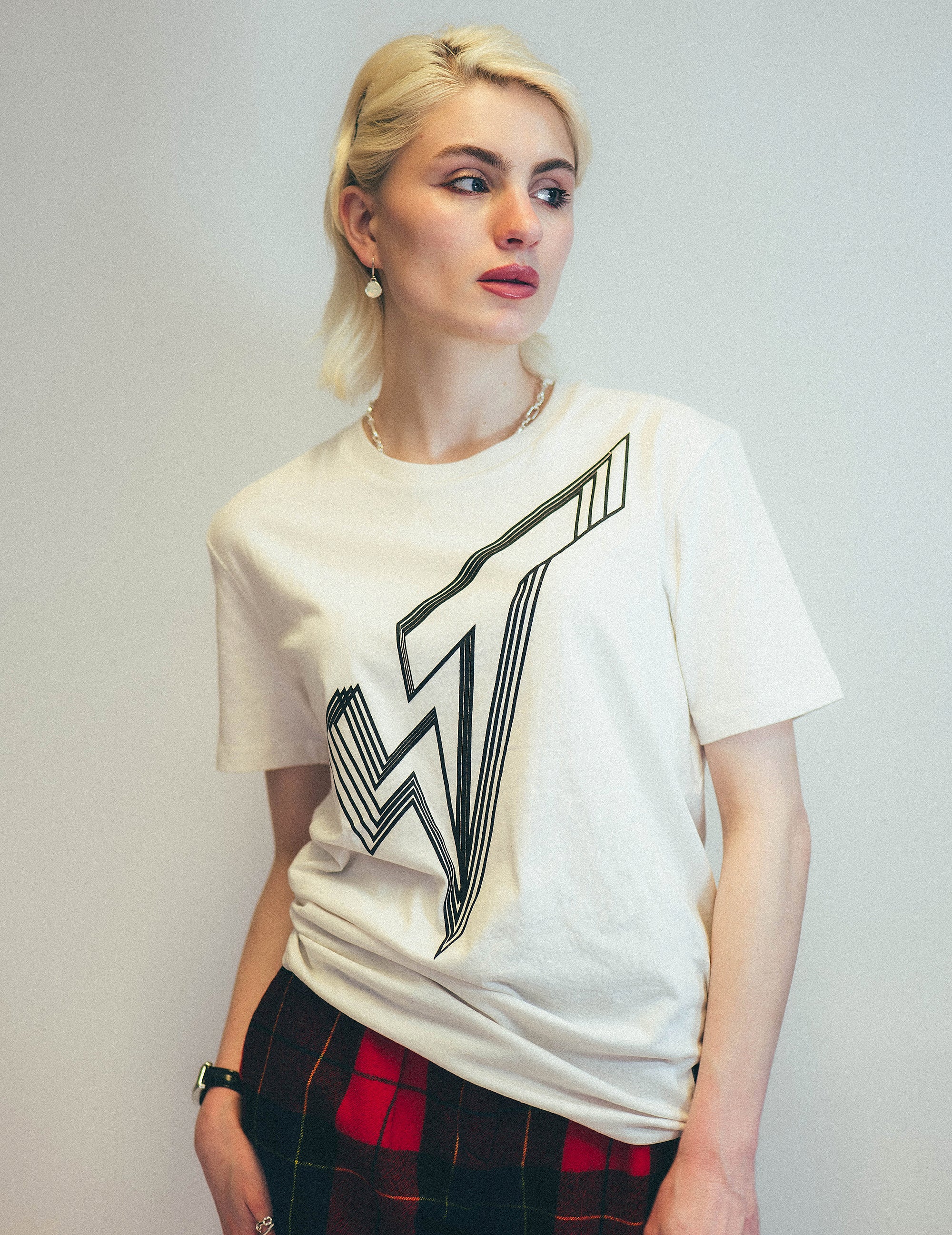Unisex White Graphic T-Shirt with Black Logo Print | Stuart Trevor