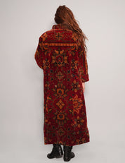 Women's Vintage Wool Coat with Persian Pattern in Red | Stuart Trevor