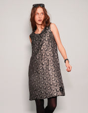 Women's Vintage Patterned Sleeveless Shift Dress in Silver | Stuart Trevor