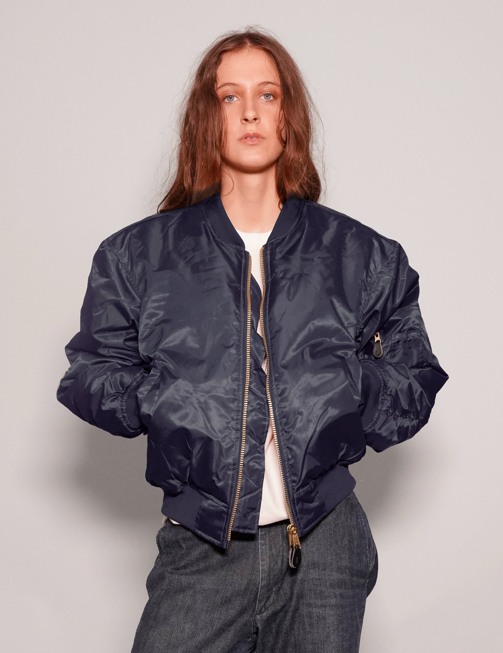 Women's MA-1 Bomber Jacket in Navy Blue | Stuart Trevor