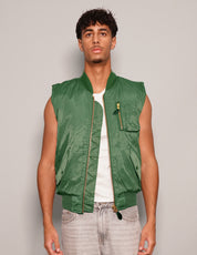 Men's Bomber Gilet Jacket in Green with Patch | Stuart Trevor