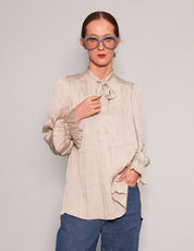 Women's Vintage Tie Neck Blouse in Beige | Stuart Trevor