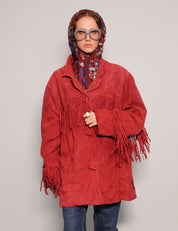 Women's Vintage Fringe Leather Cowgirl Jacket in Red | Stuart Trevor